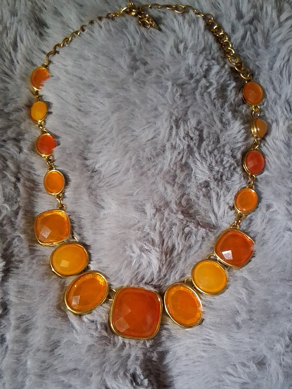 Gold-Tone Orange Faceted Statement Necklace